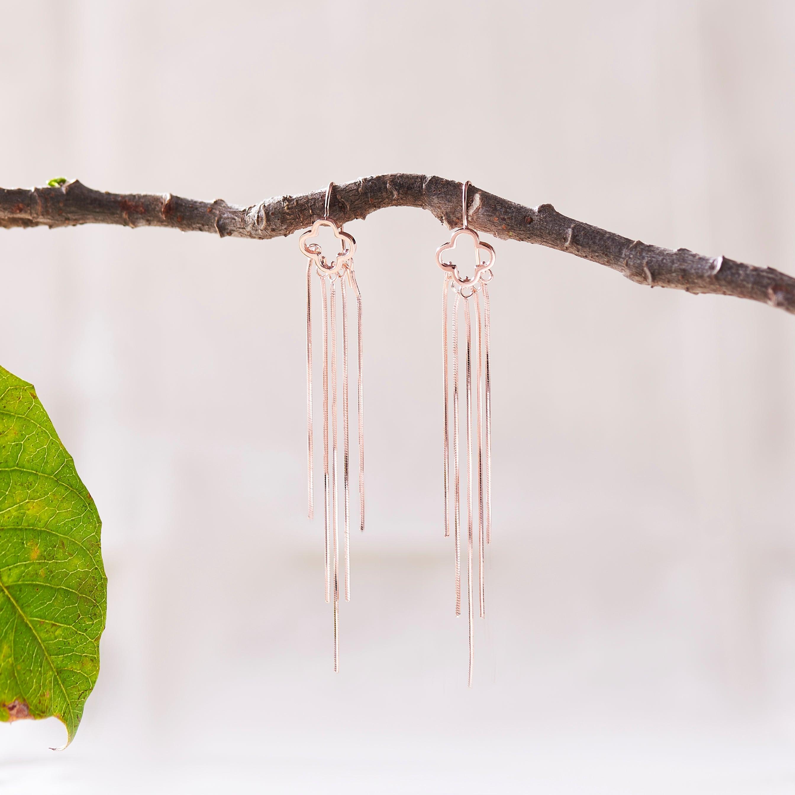 Rose Gold Quatrefoil Strings Earrings Dhanaza