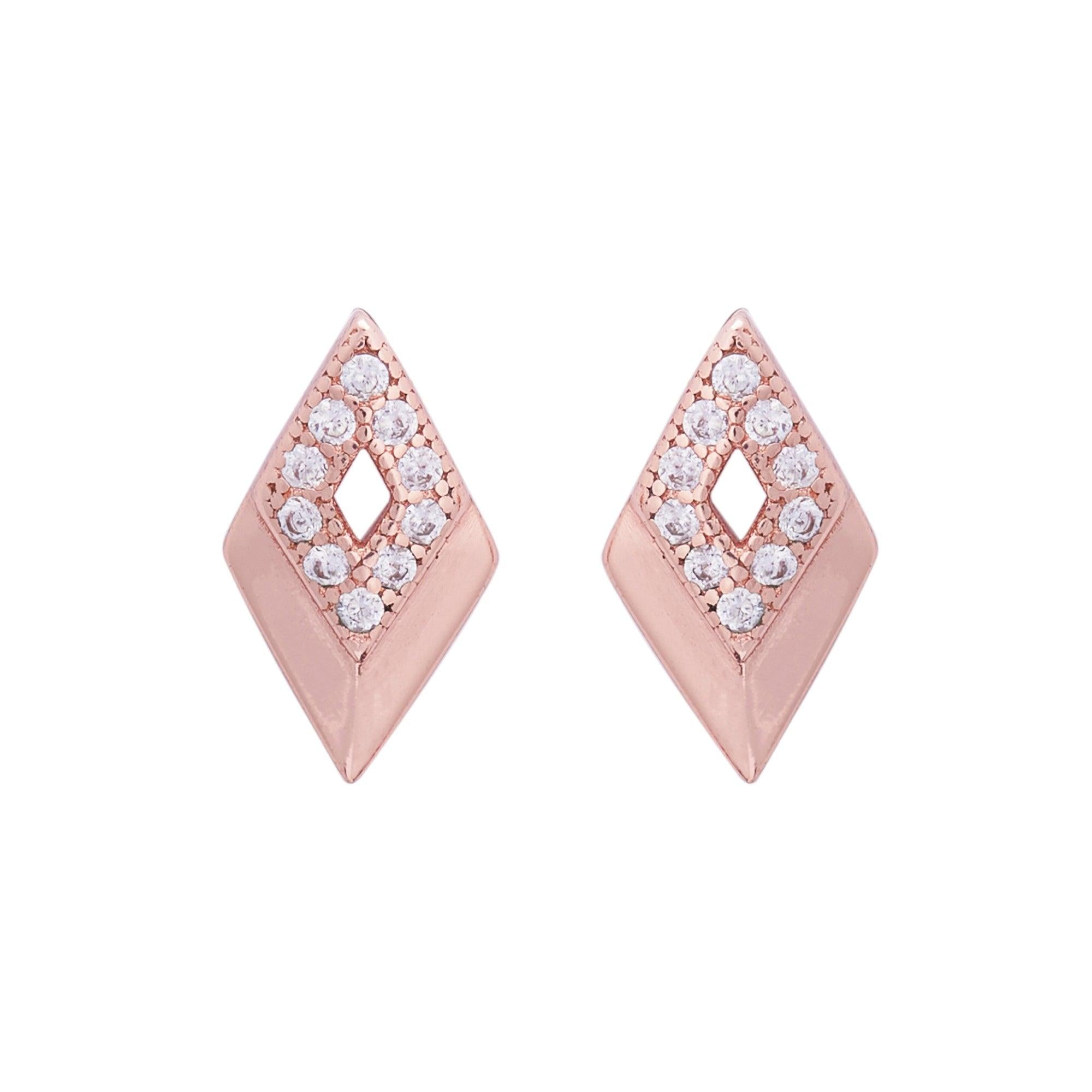 Rose Gold Spear Head Zircon Studs (Earrings) Dhanaza