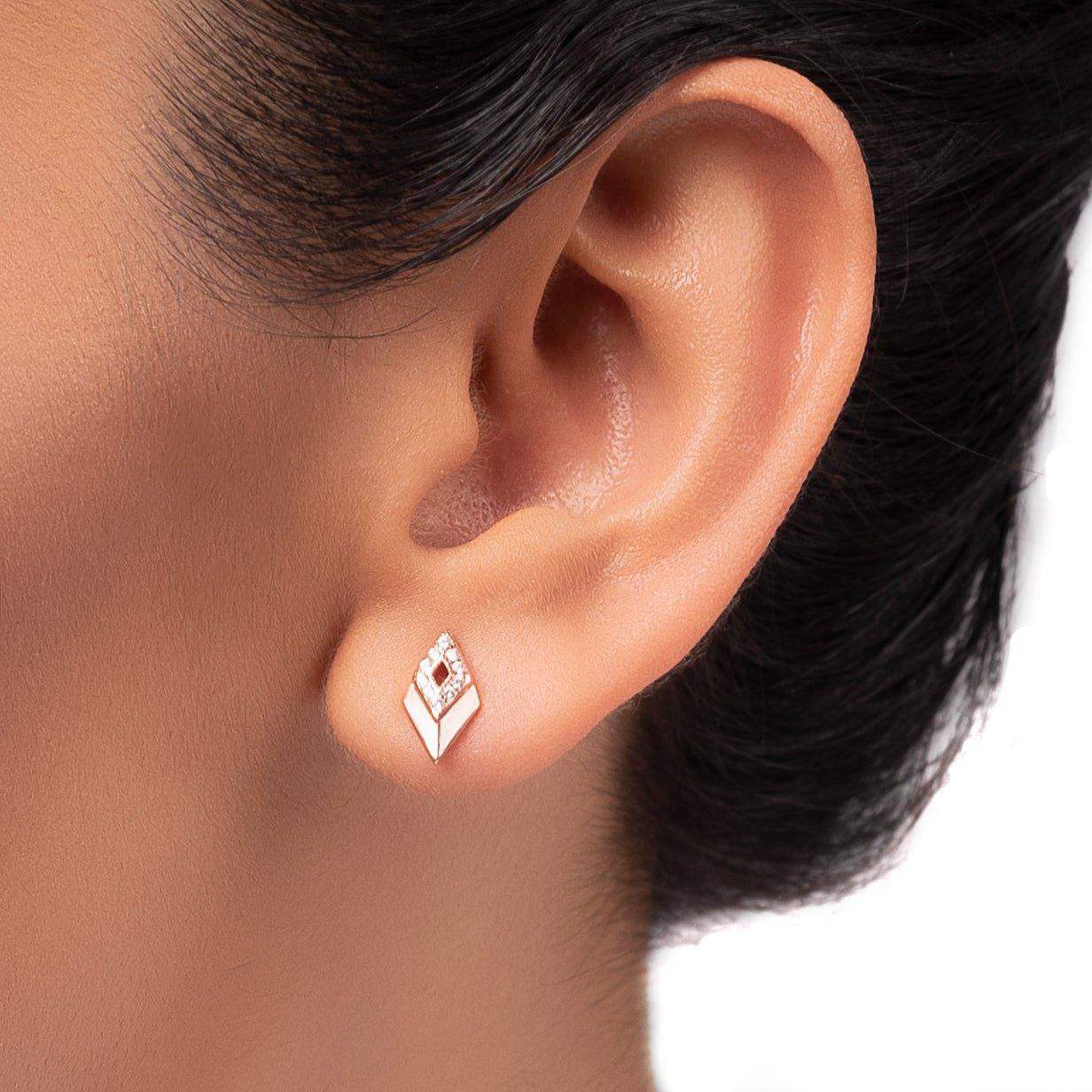 Rose Gold Spear Head Zircon Studs (Earrings) Dhanaza