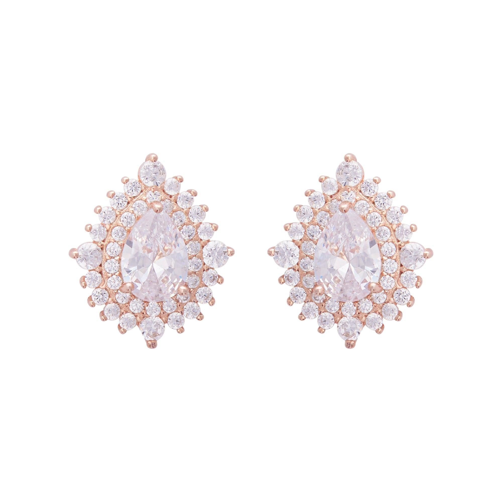 Rose Gold Teardrop Zircon Studs (Earrings) Dhanaza
