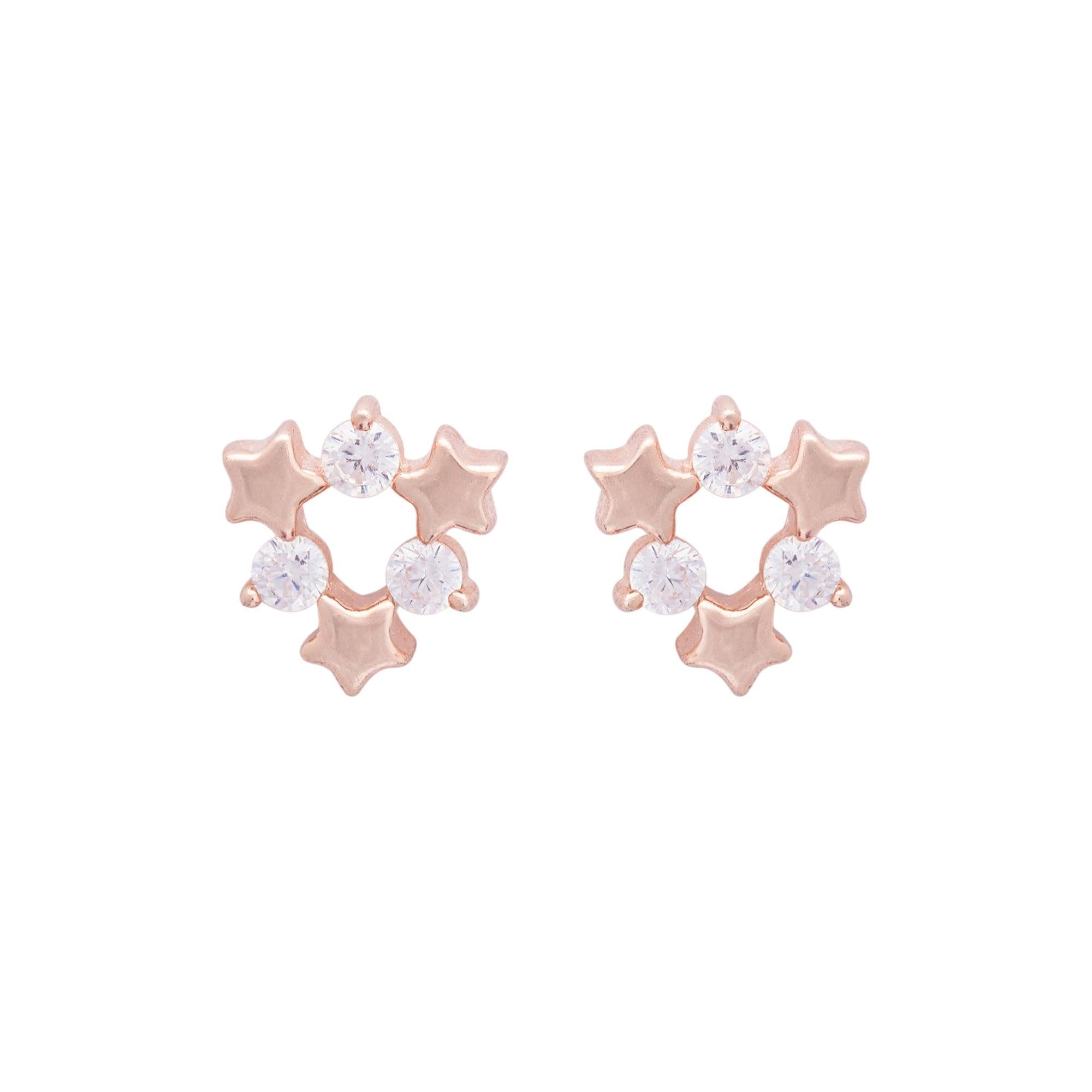Rose Gold Tristar Zircon Studs (Earrings) Dhanaza