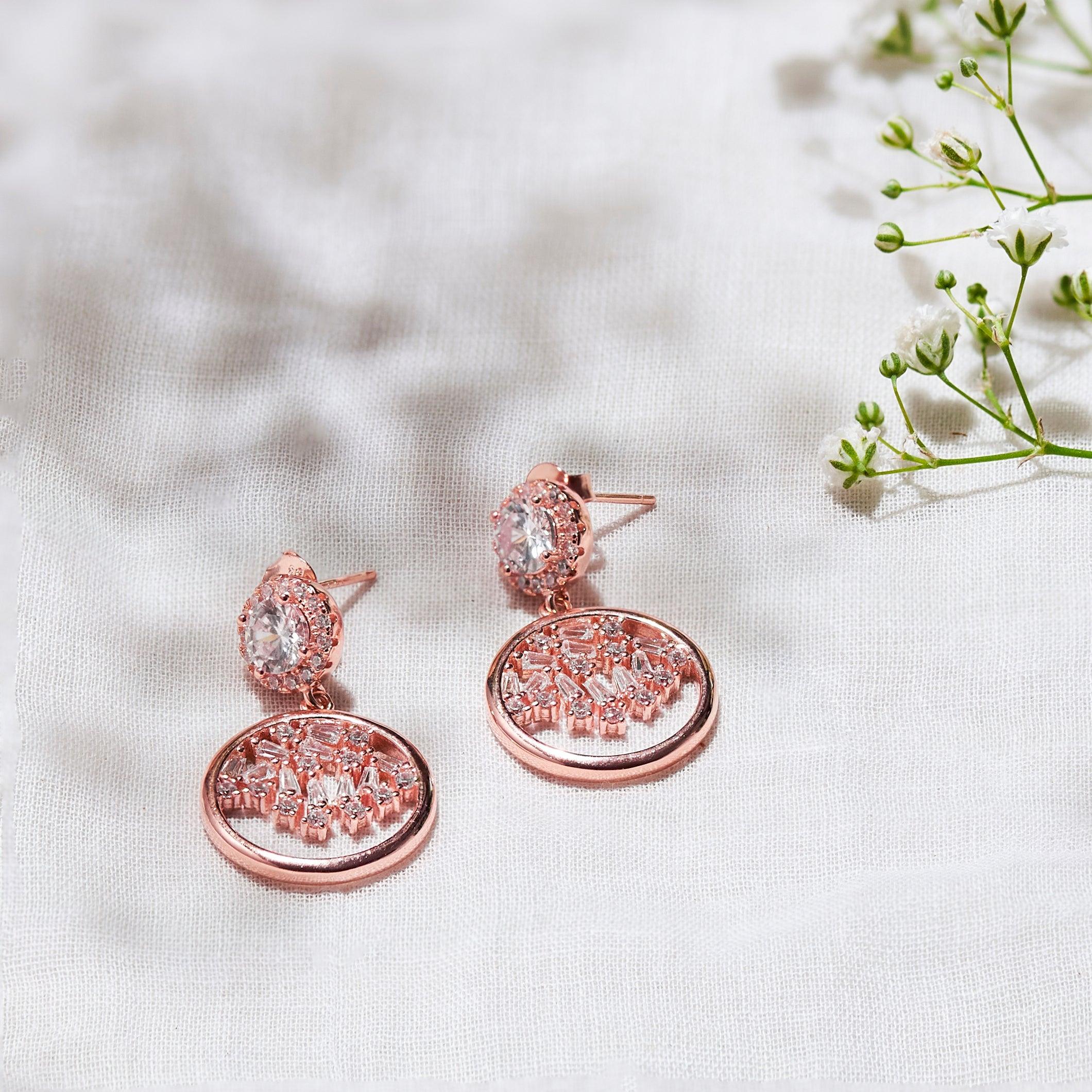 Rose Gold Zircon Chaos Earrings Dhanaza
