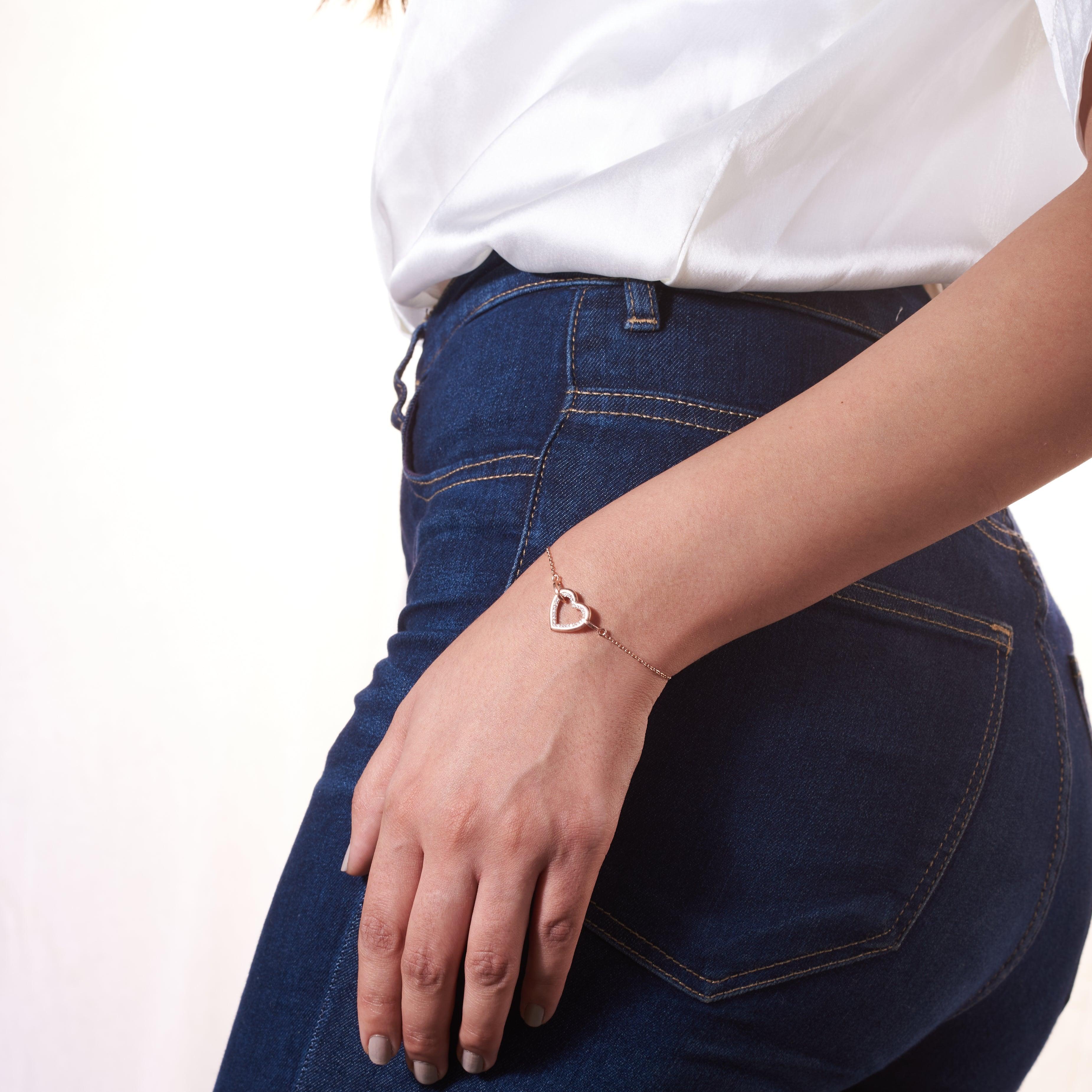 Rose Gold Zircon Heart Bracelet Dhanaza