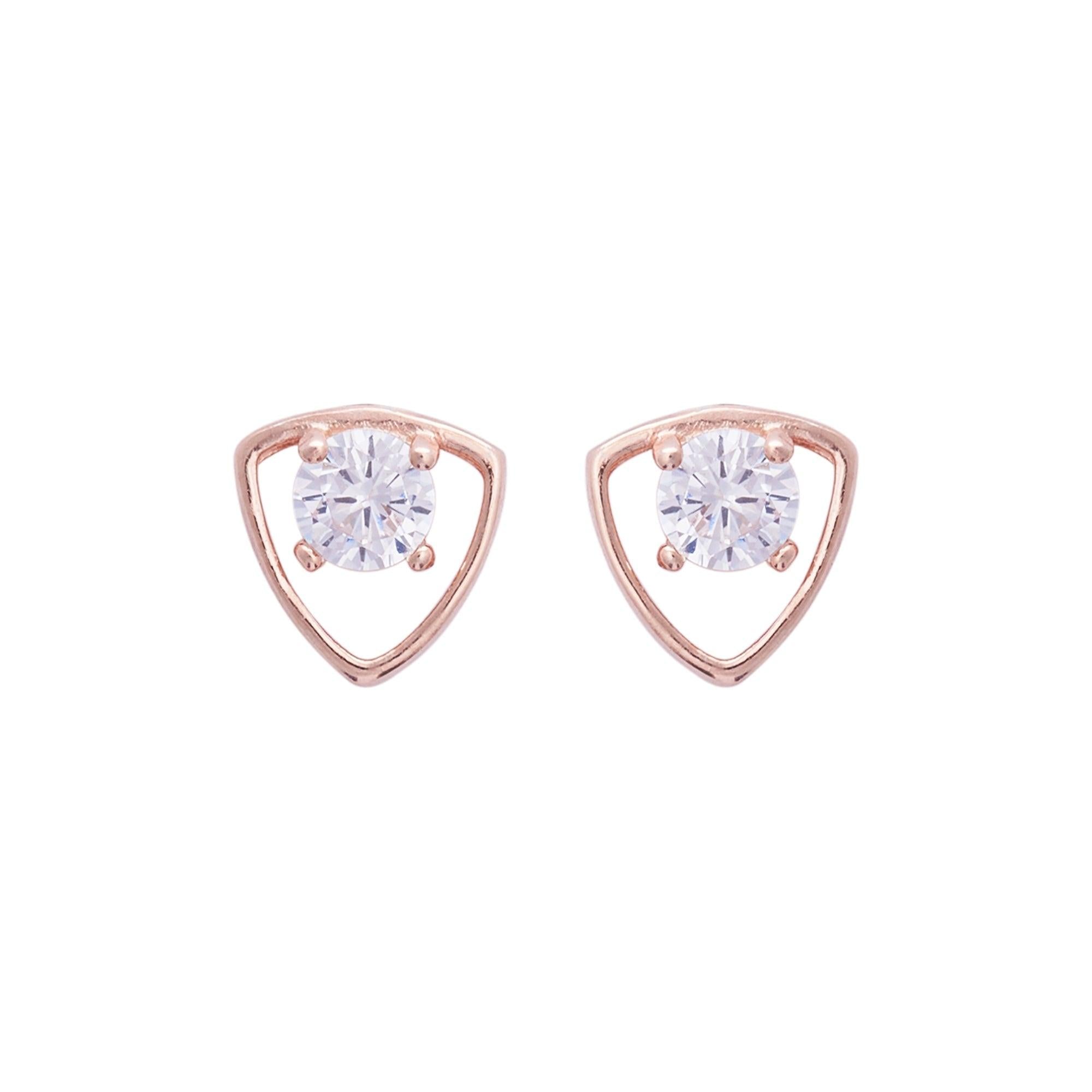 Rose Gold Zircon Shield Studs (Earrings) Dhanaza