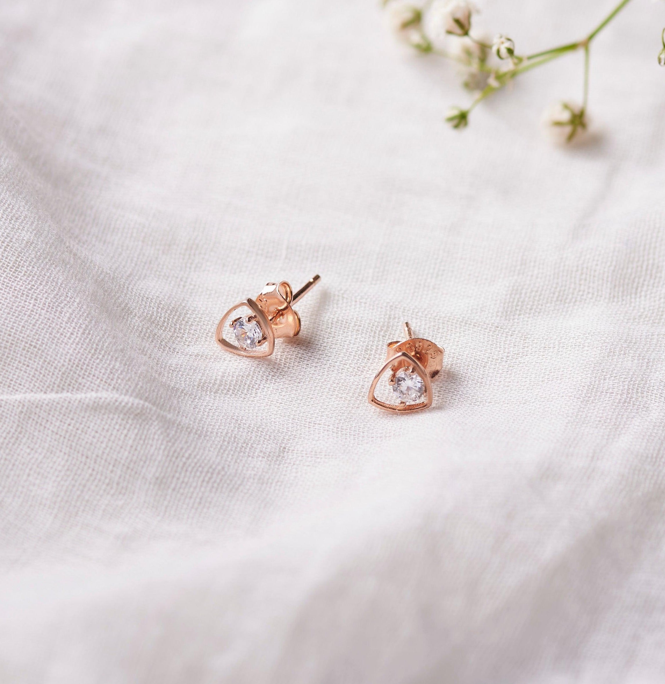 Rose Gold Zircon Shield Studs (Earrings) Dhanaza