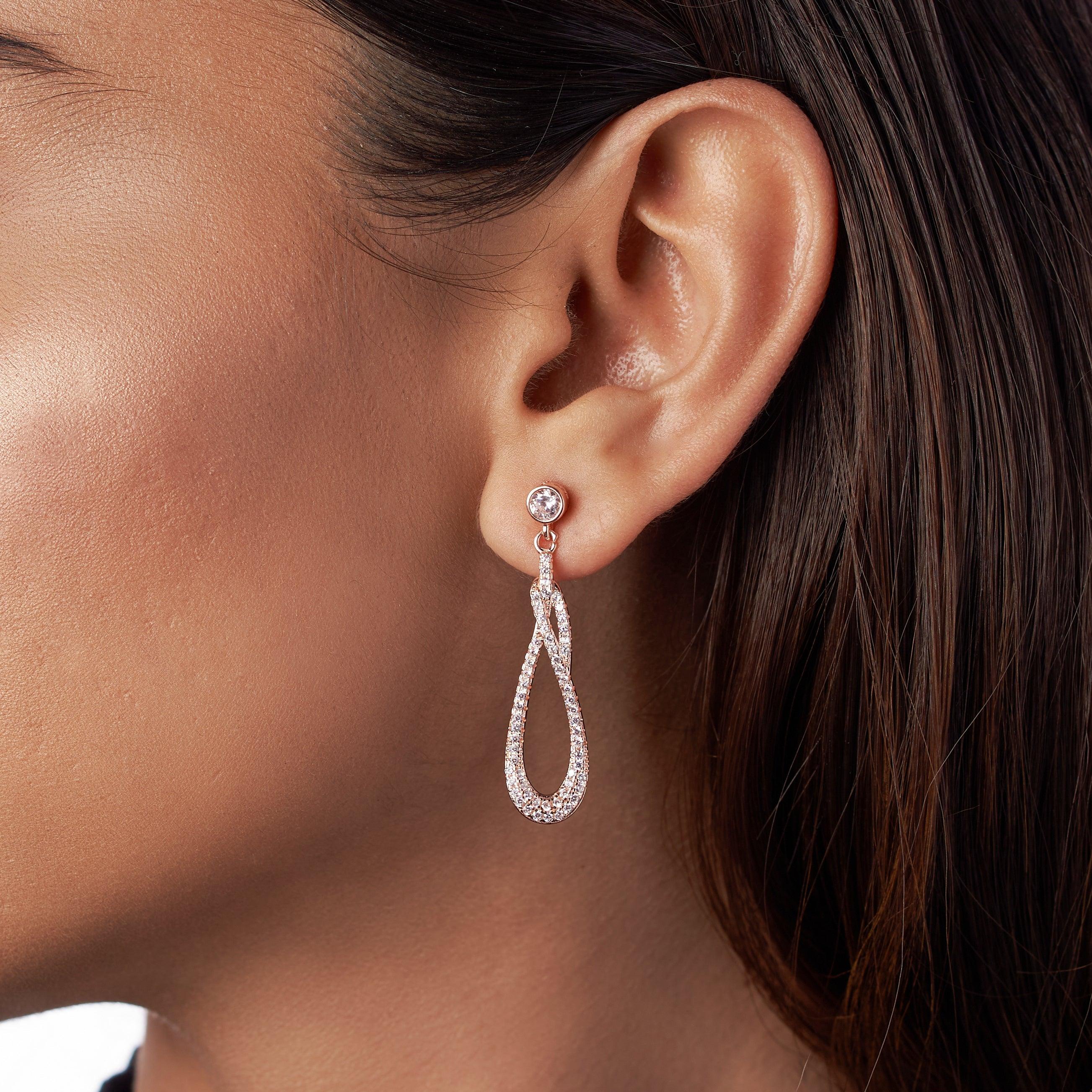 Rose Gold Zircon String Earrings Dhanaza