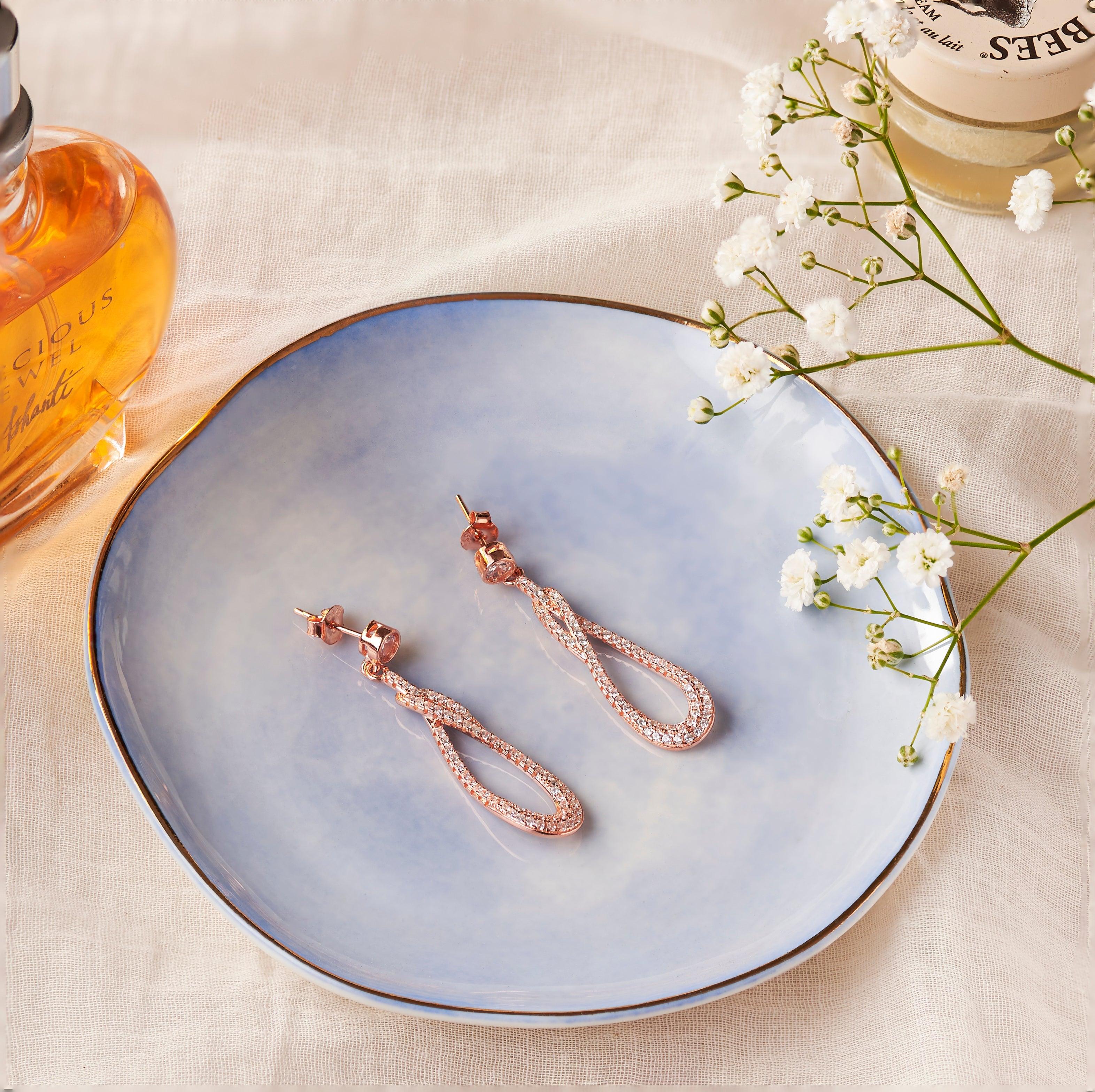 Rose Gold Zircon String Earrings Dhanaza