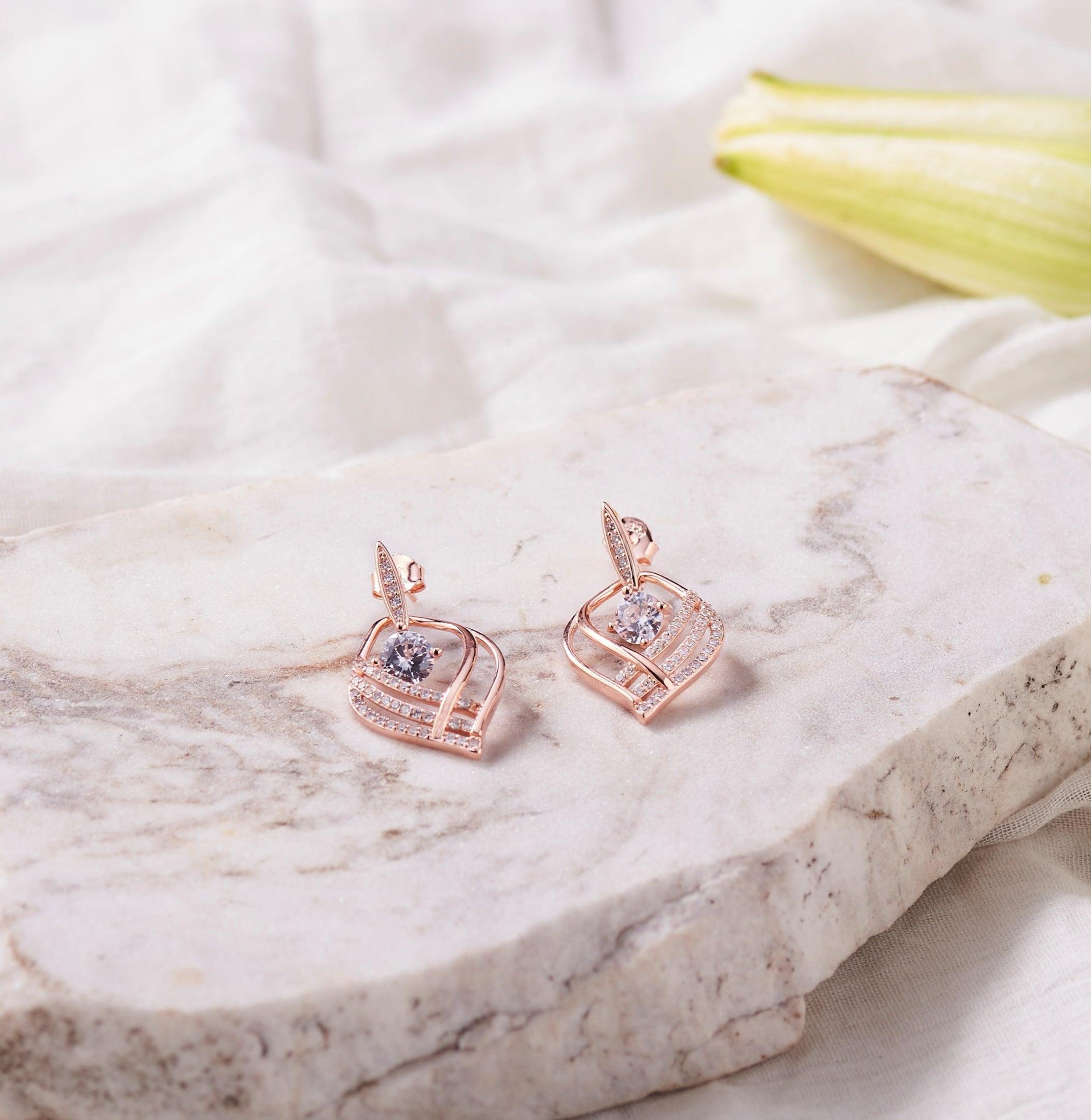 Rose Gold Zircon Waves Earrings Dhanaza