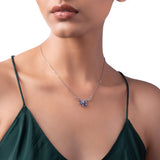 Silver Blue Petals Zircon Necklace Dhanaza