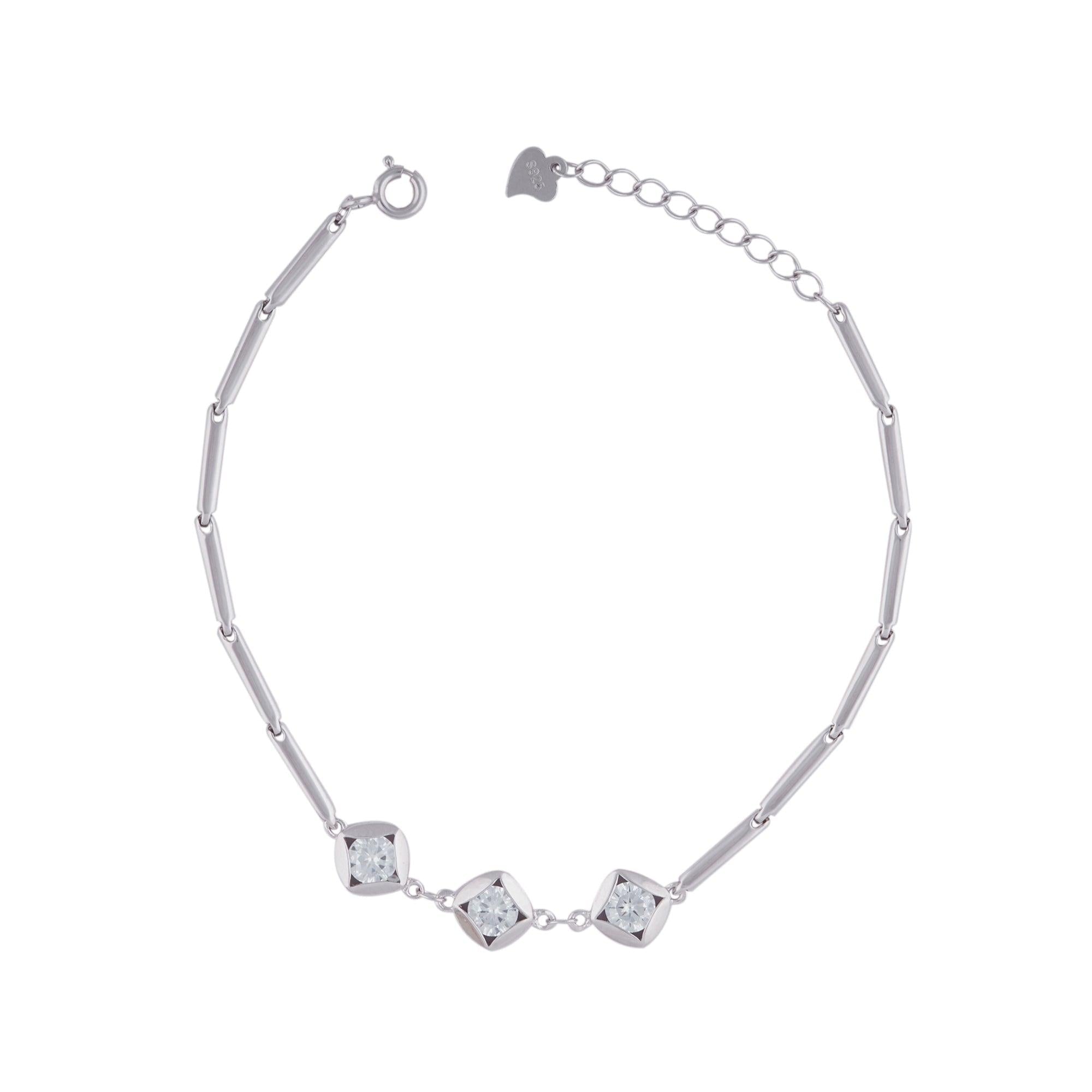 Silver Boxed Zircon Bracelet Dhanaza