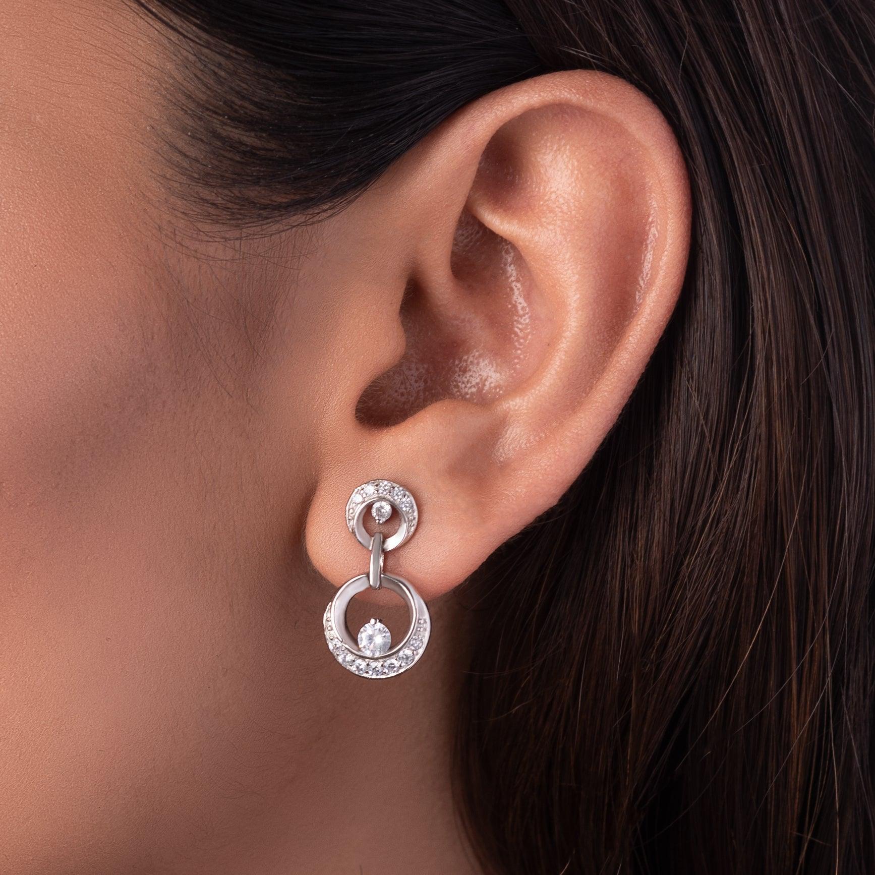 Silver Crescent Zircon Earrings Dhanaza