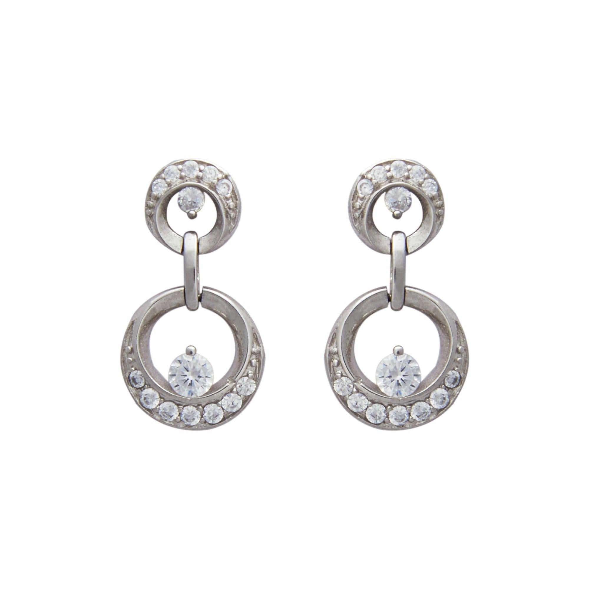 Silver Crescent Zircon Earrings Dhanaza