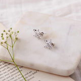 Silver Crystal Leaf Studs Dhanaza