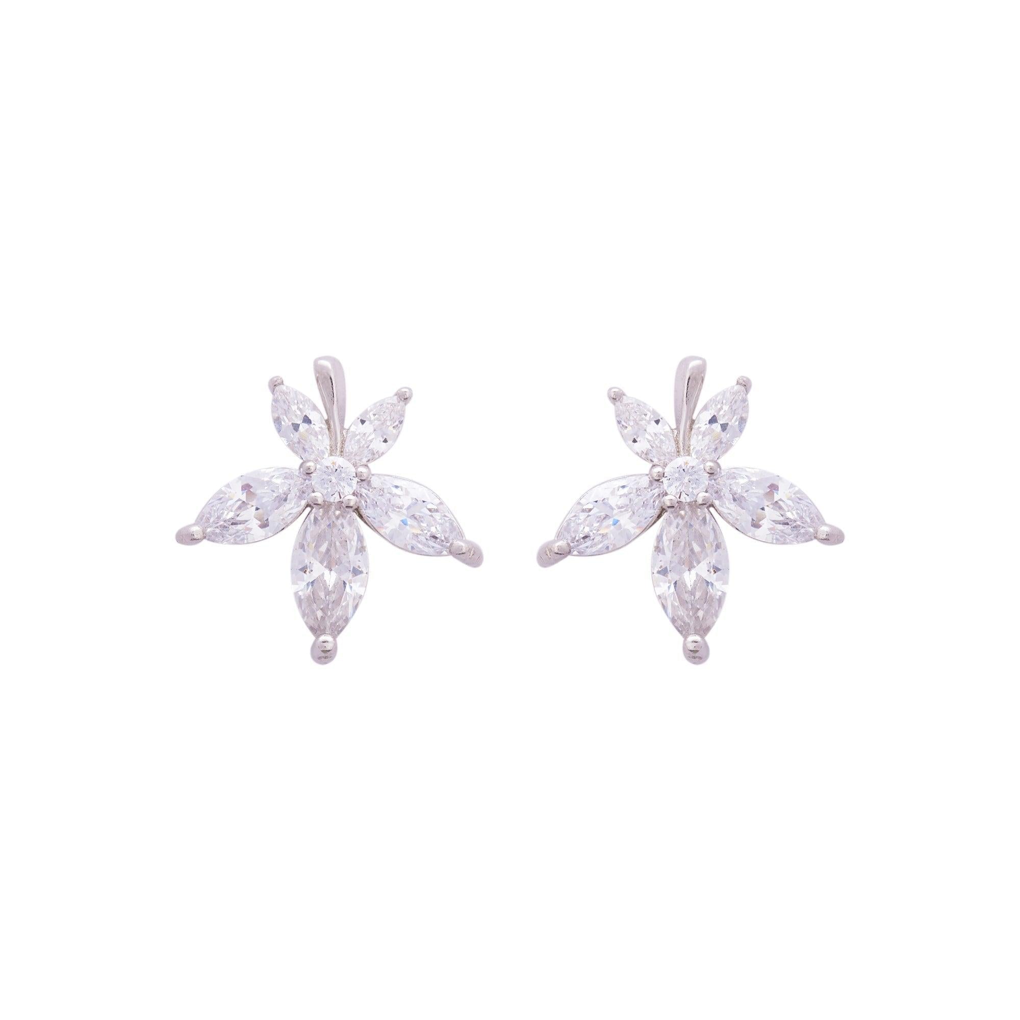 Silver Crystal Leaf Studs Dhanaza
