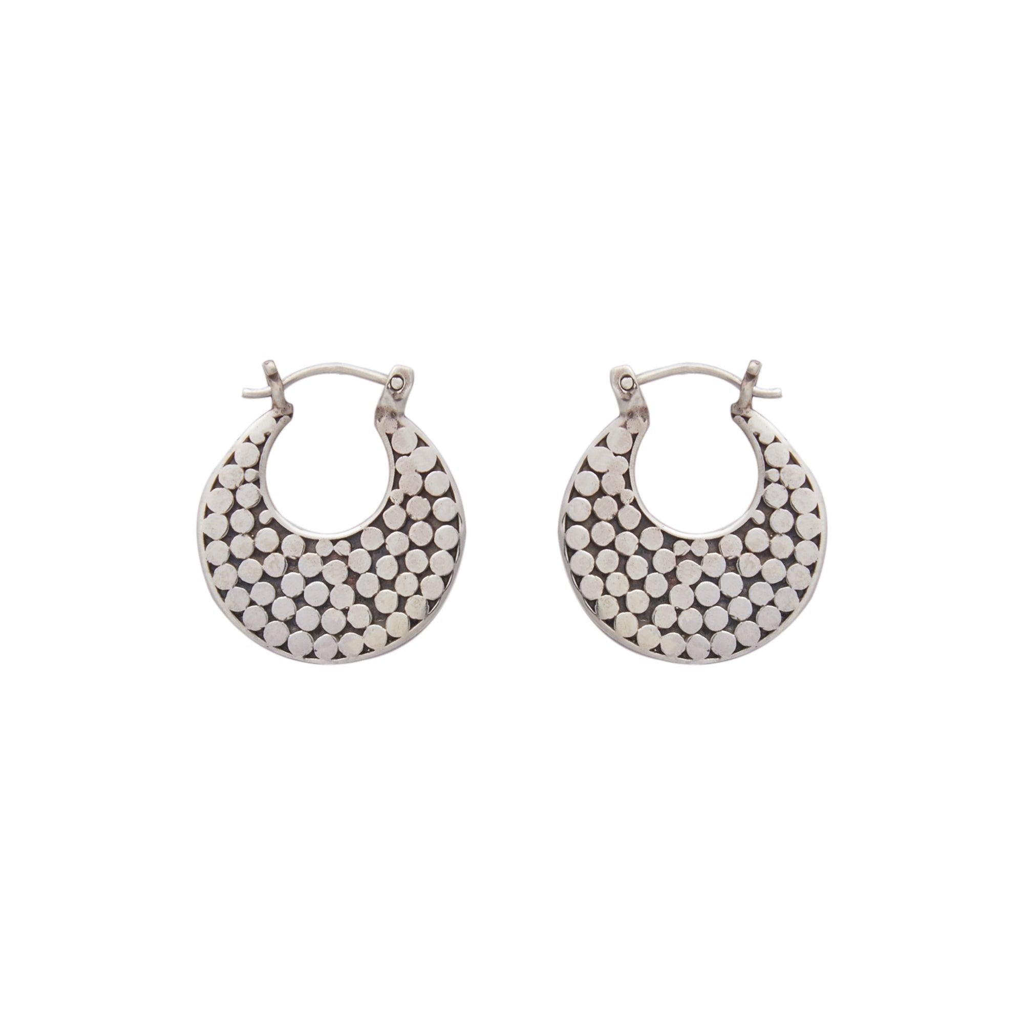 Silver Dotted Chaandbali Earrings Dhanaza