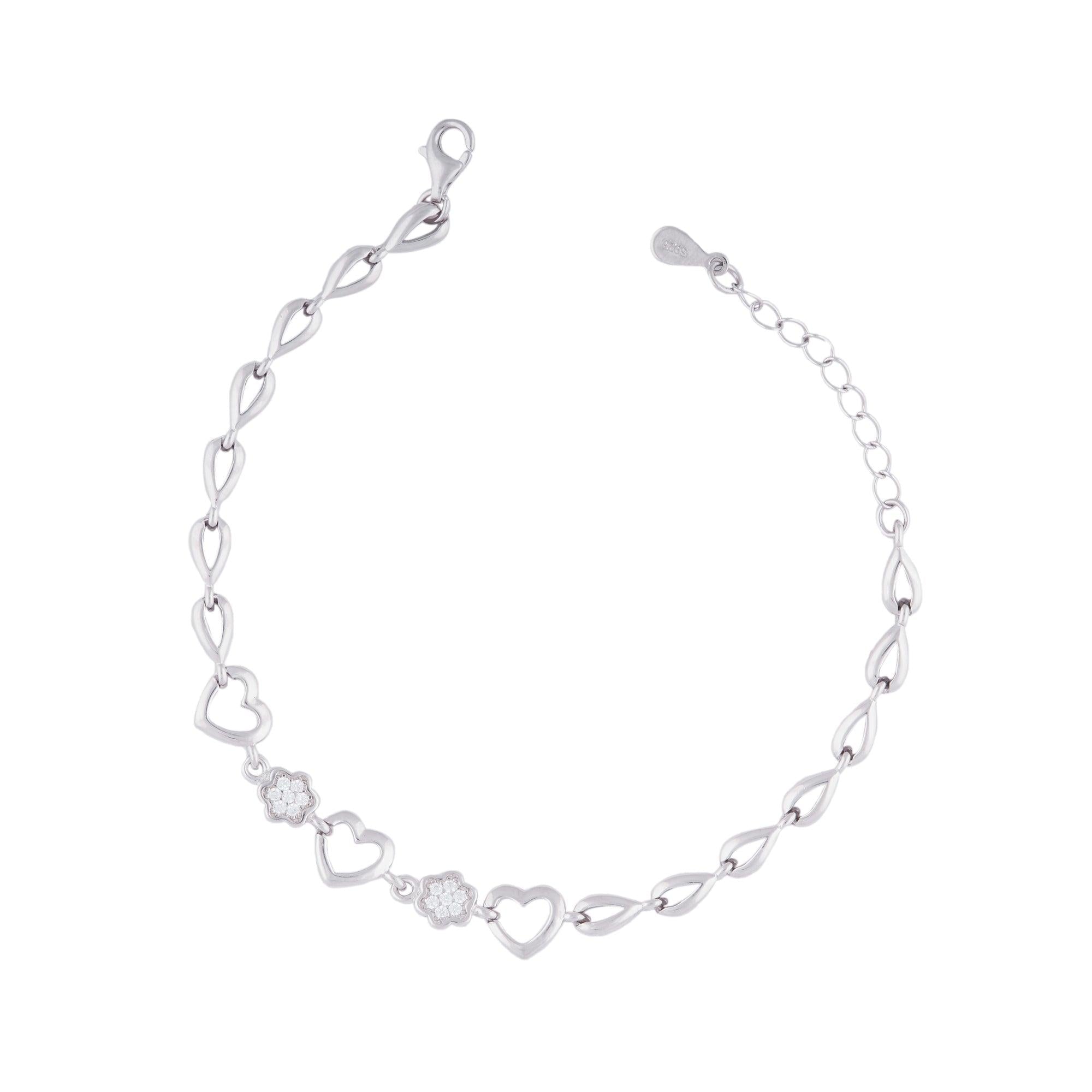 Silver Heart and Flower Bracelet Dhanaza