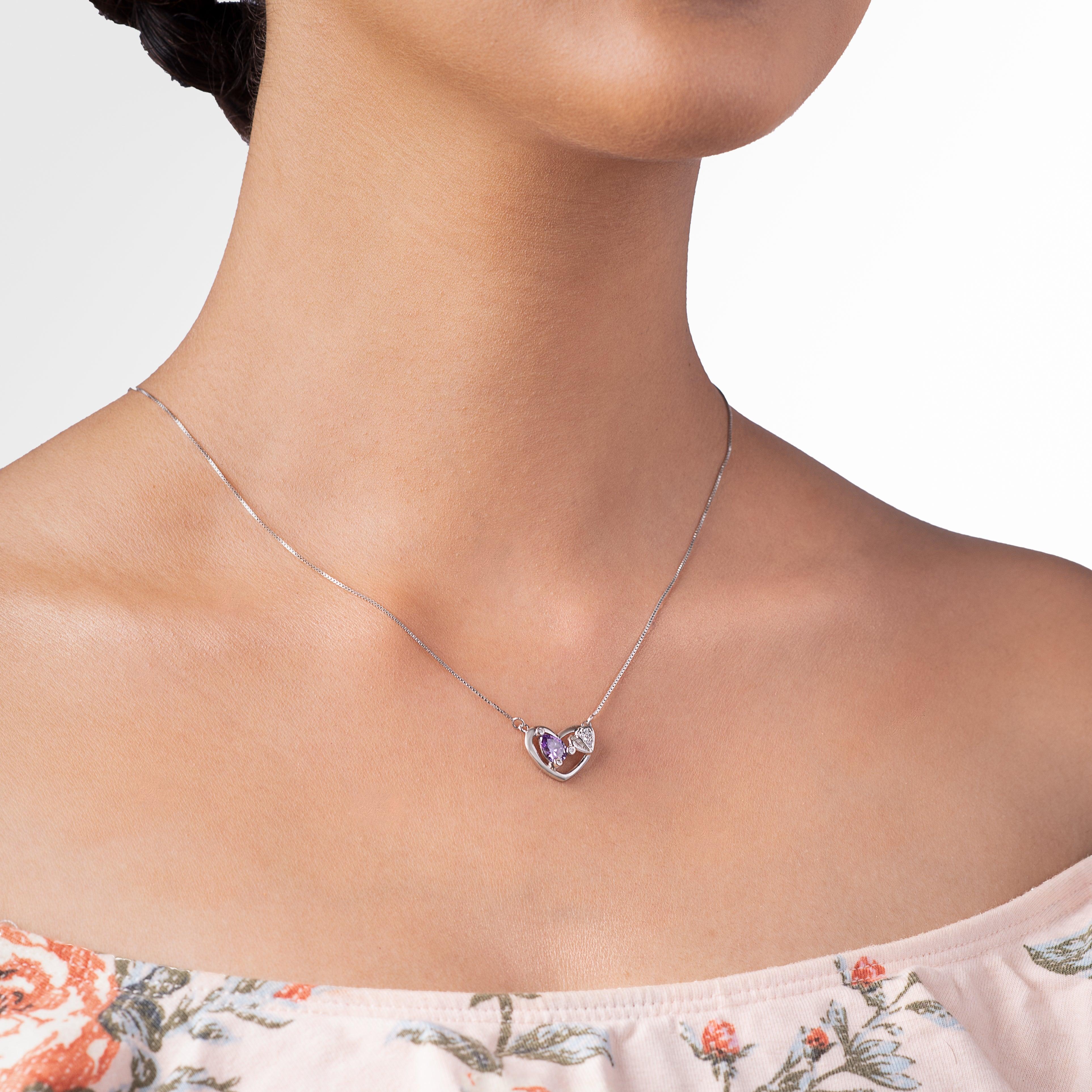 Silver Purple Love Necklace Dhanaza