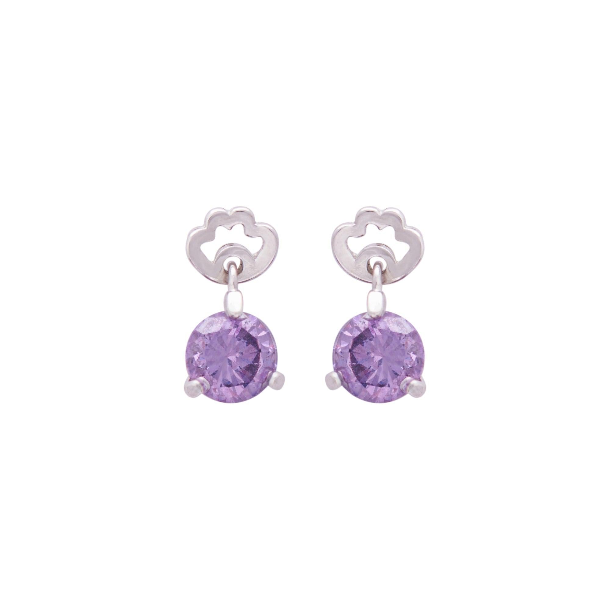 Silver Purple Paw Dangler Studs Dhanaza