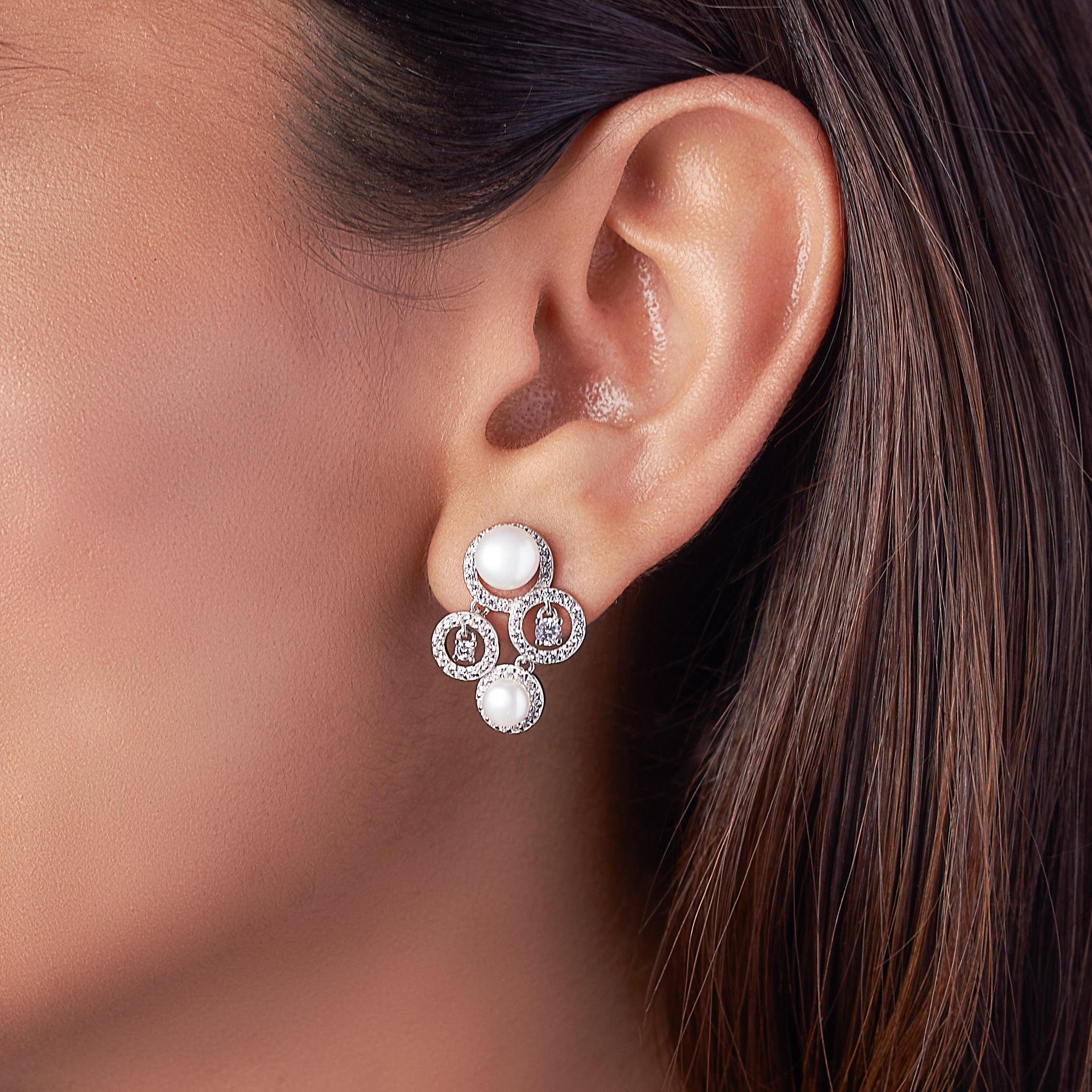 Silver Rings of Zircon Earrings Dhanaza