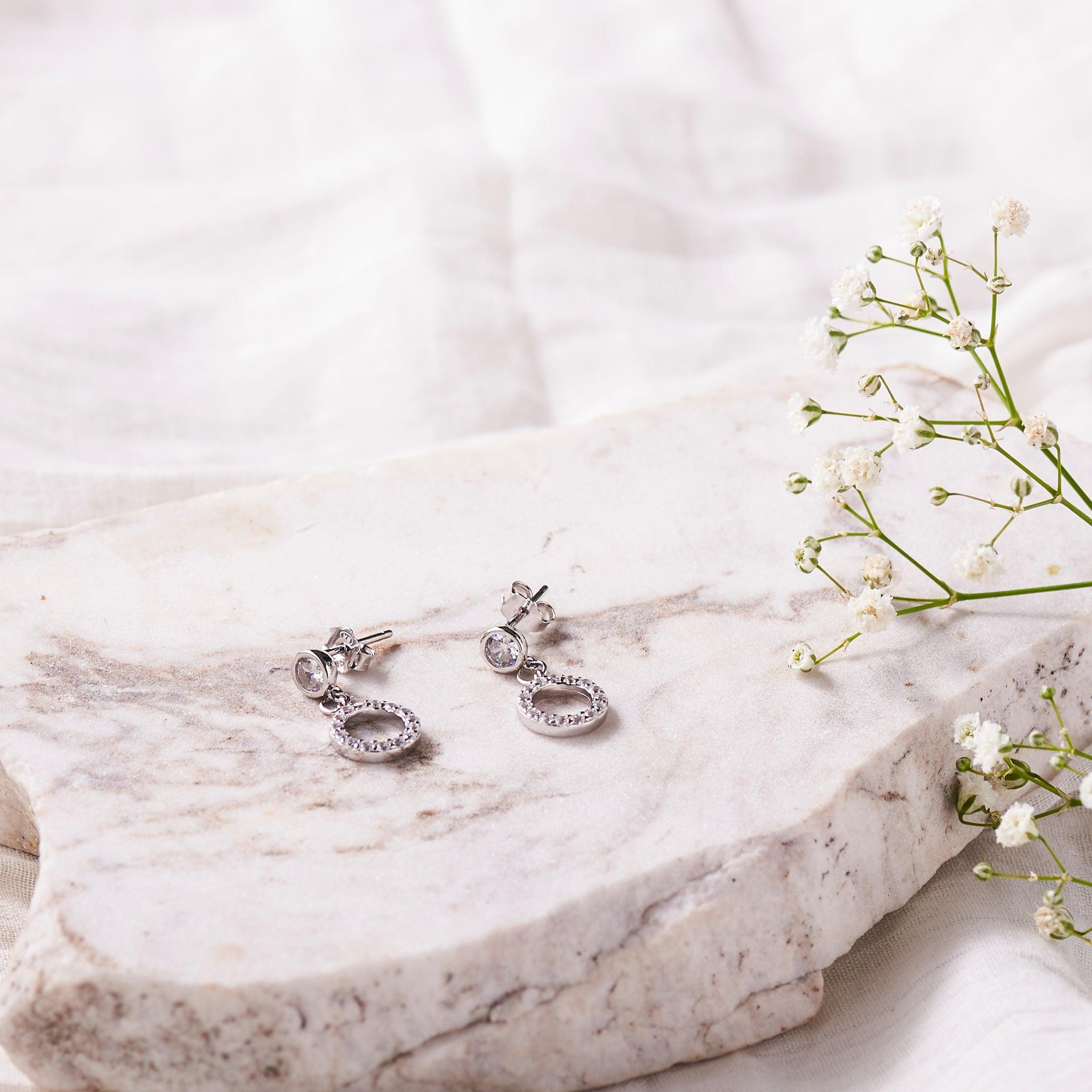 Silver Simple Zircon Circle Earrings Dhanaza