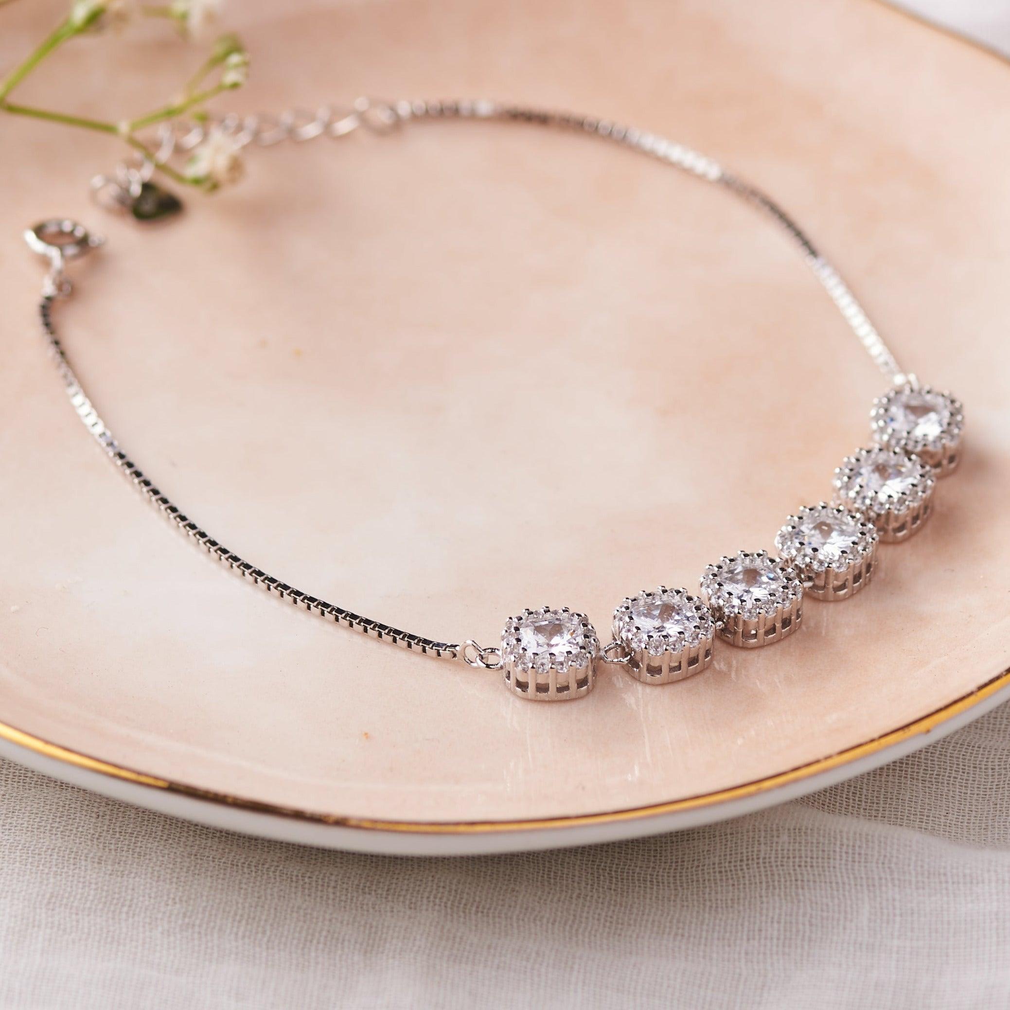 Silver Sqaure Crystals Zircon Bracelet Dhanaza