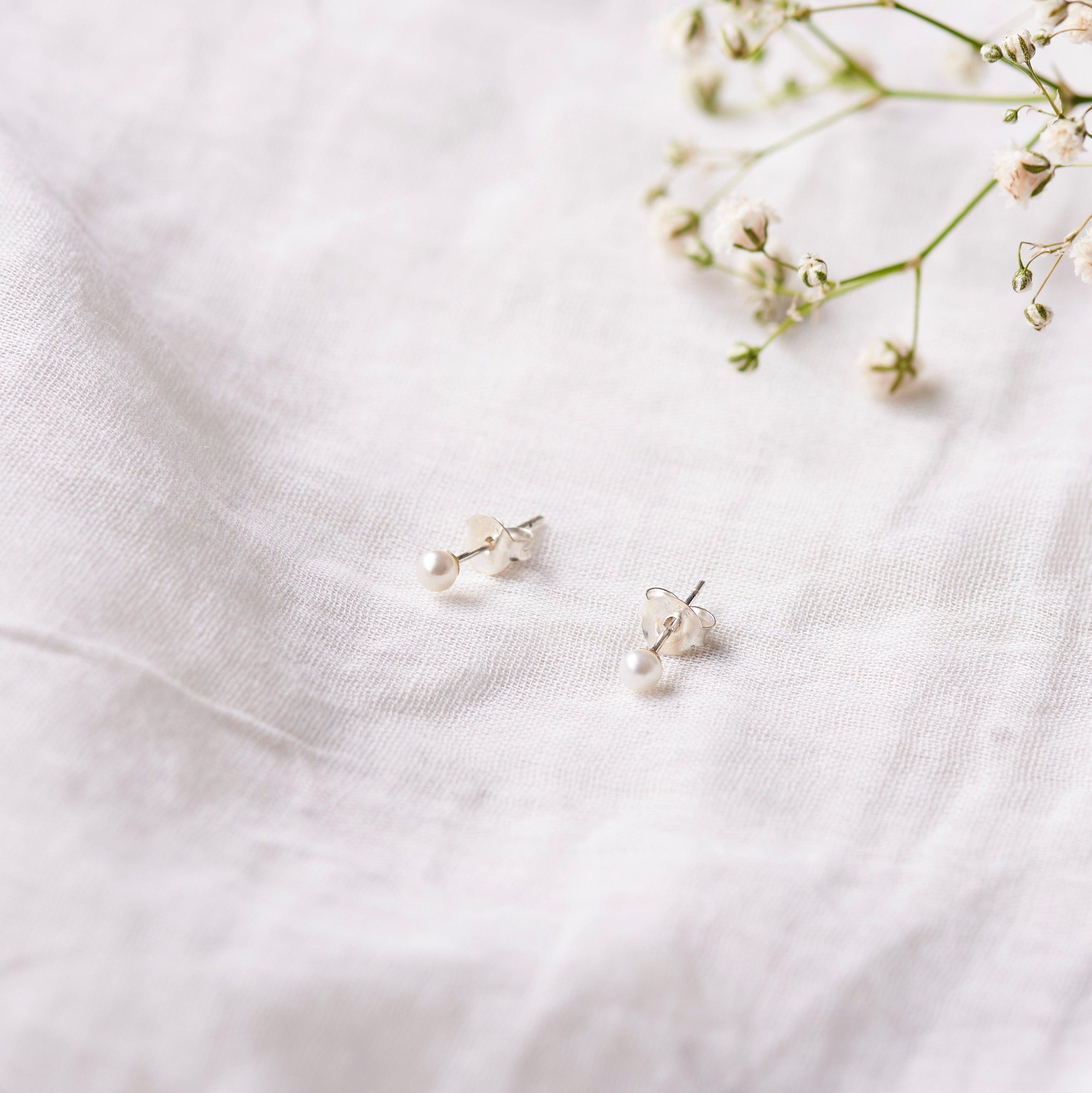 Silver Tiny Pearl Studs Dhanaza