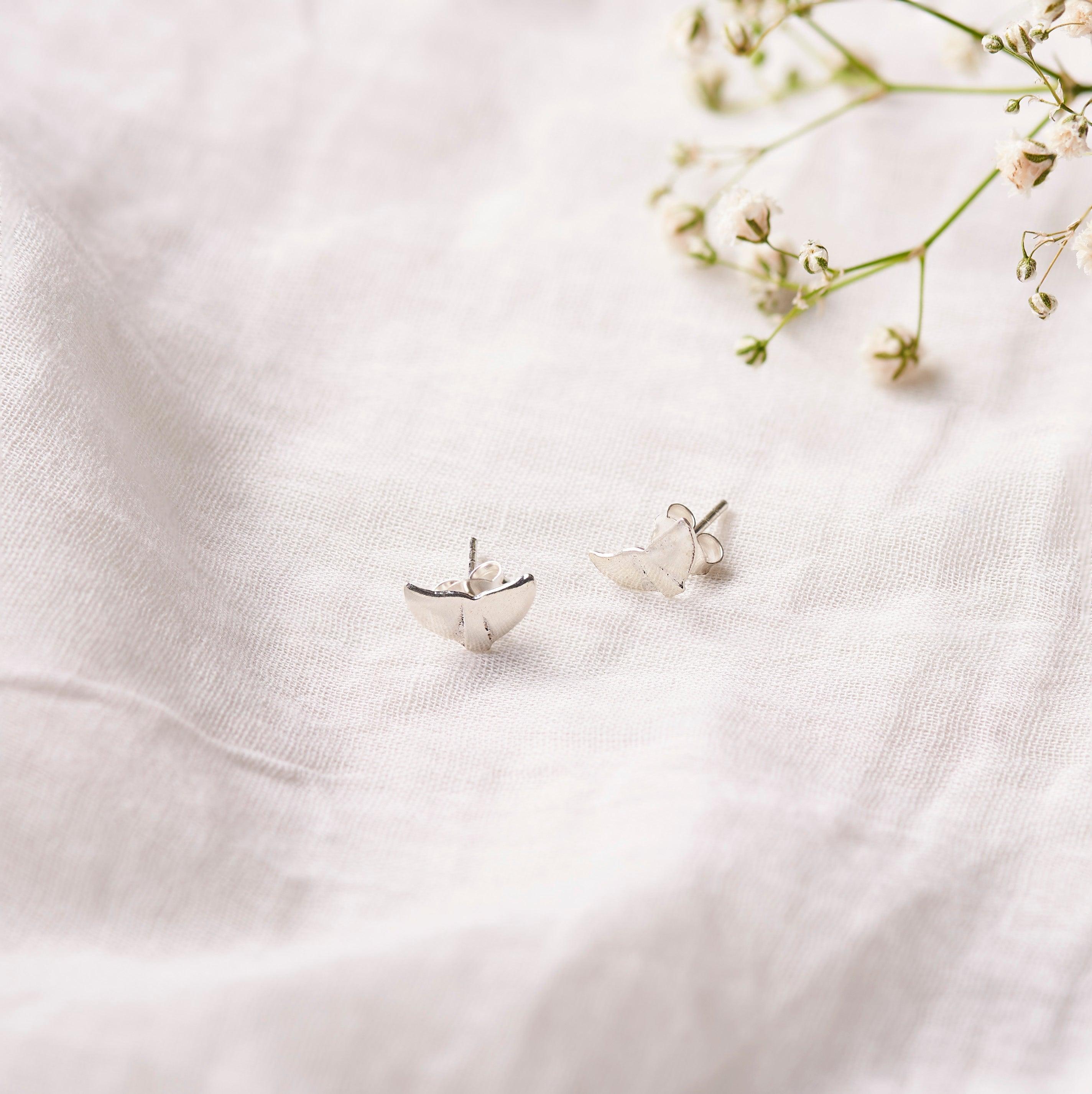 Silver Tiny Whale Fin Studs Dhanaza