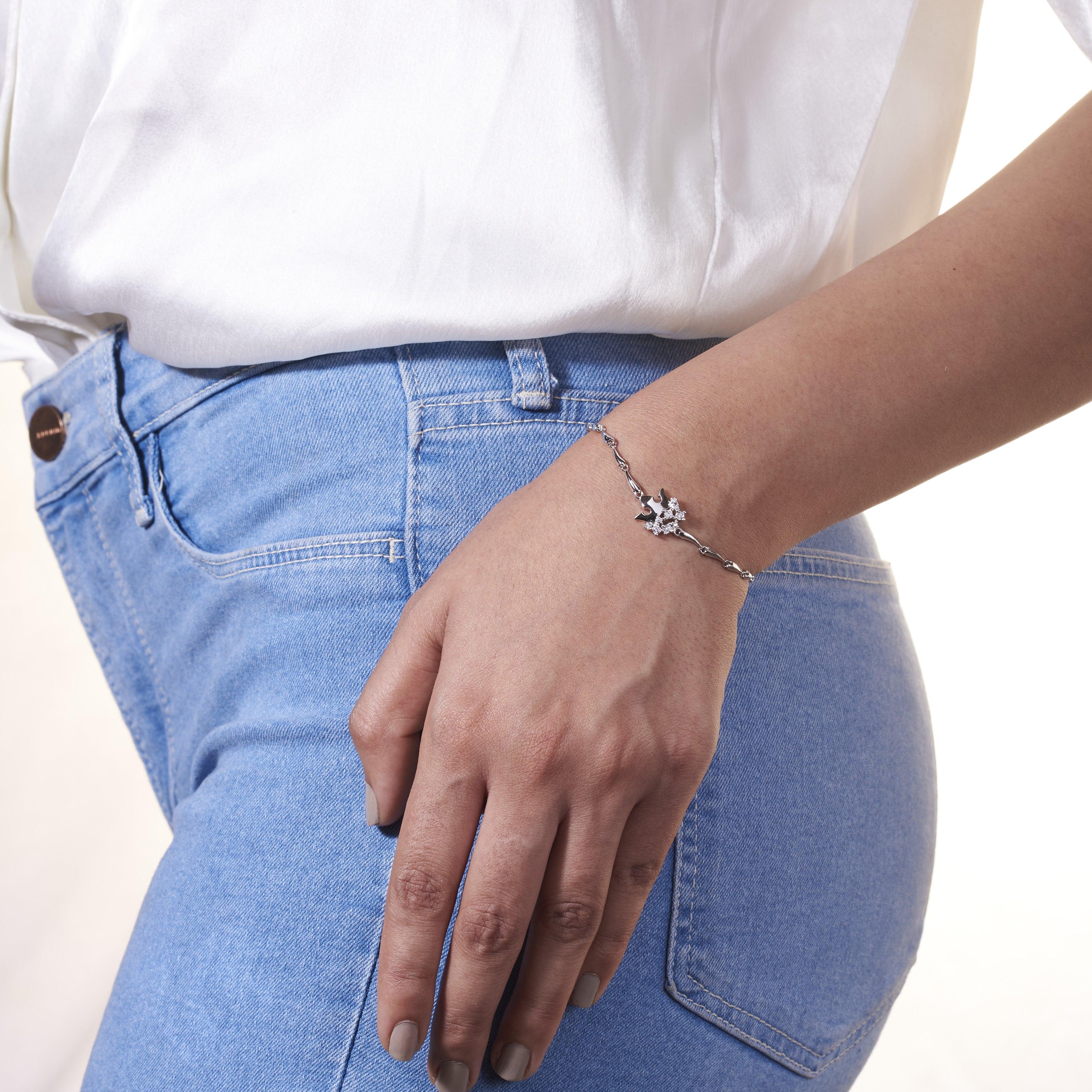 Silver Zircon Crown Bracelet Dhanaza