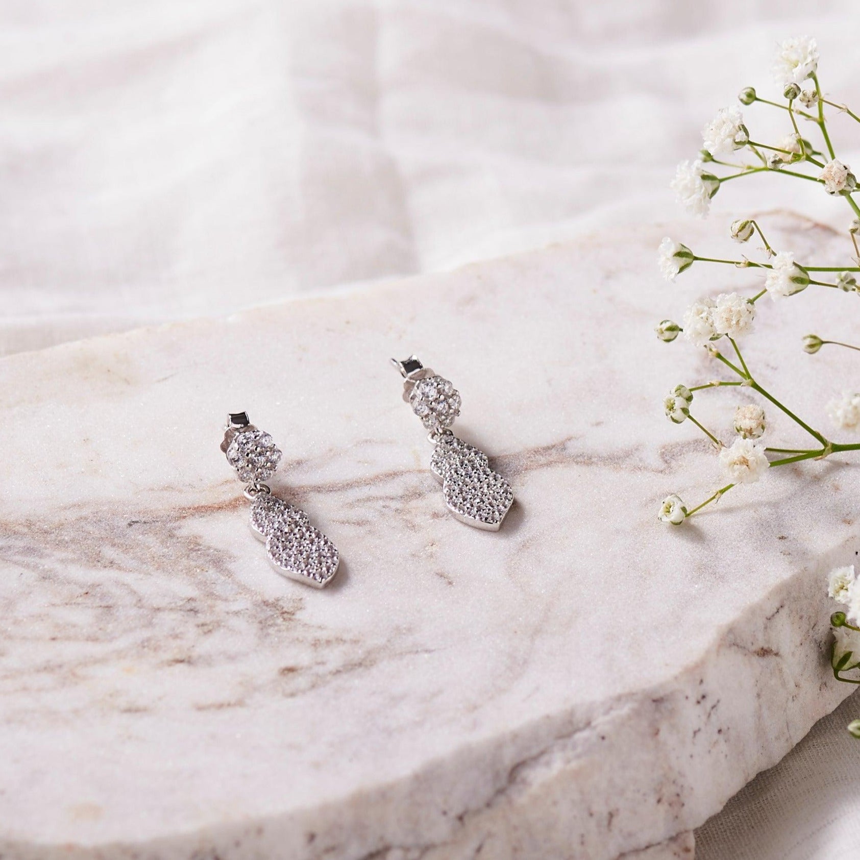 Silver Zircon Flowers 'n Leaves Earrings Dhanaza