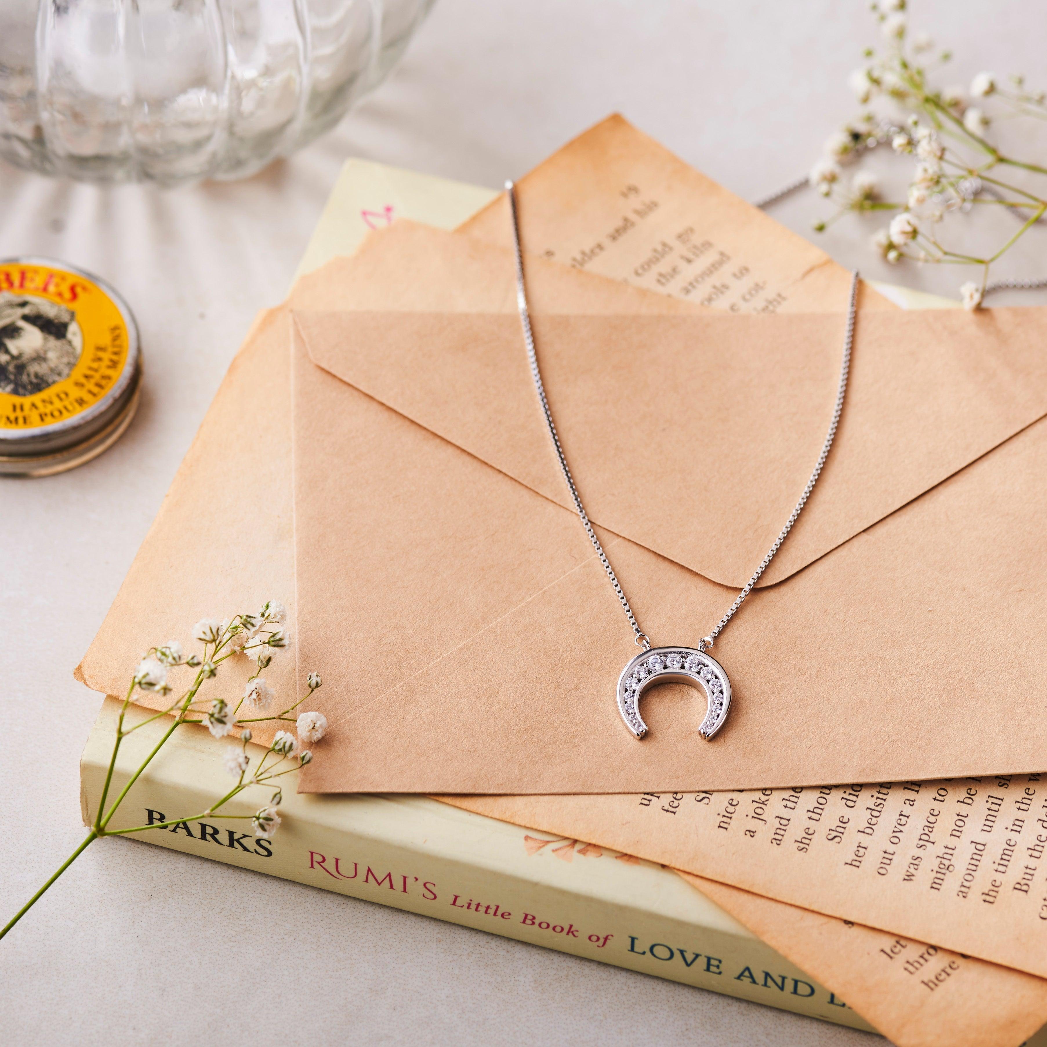 Silver Zircon Horseshoe Necklace Dhanaza