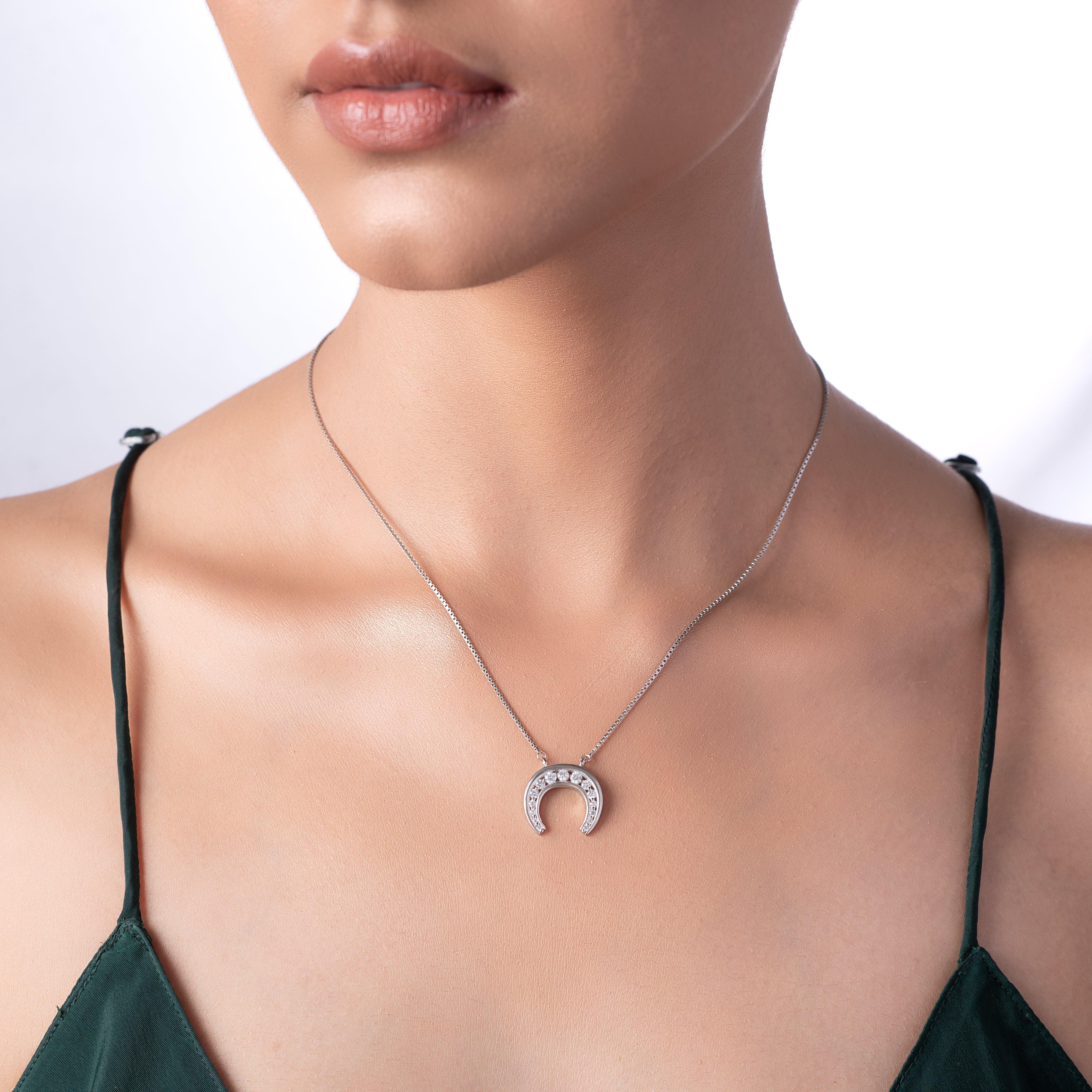 Silver Zircon Horseshoe Necklace Dhanaza