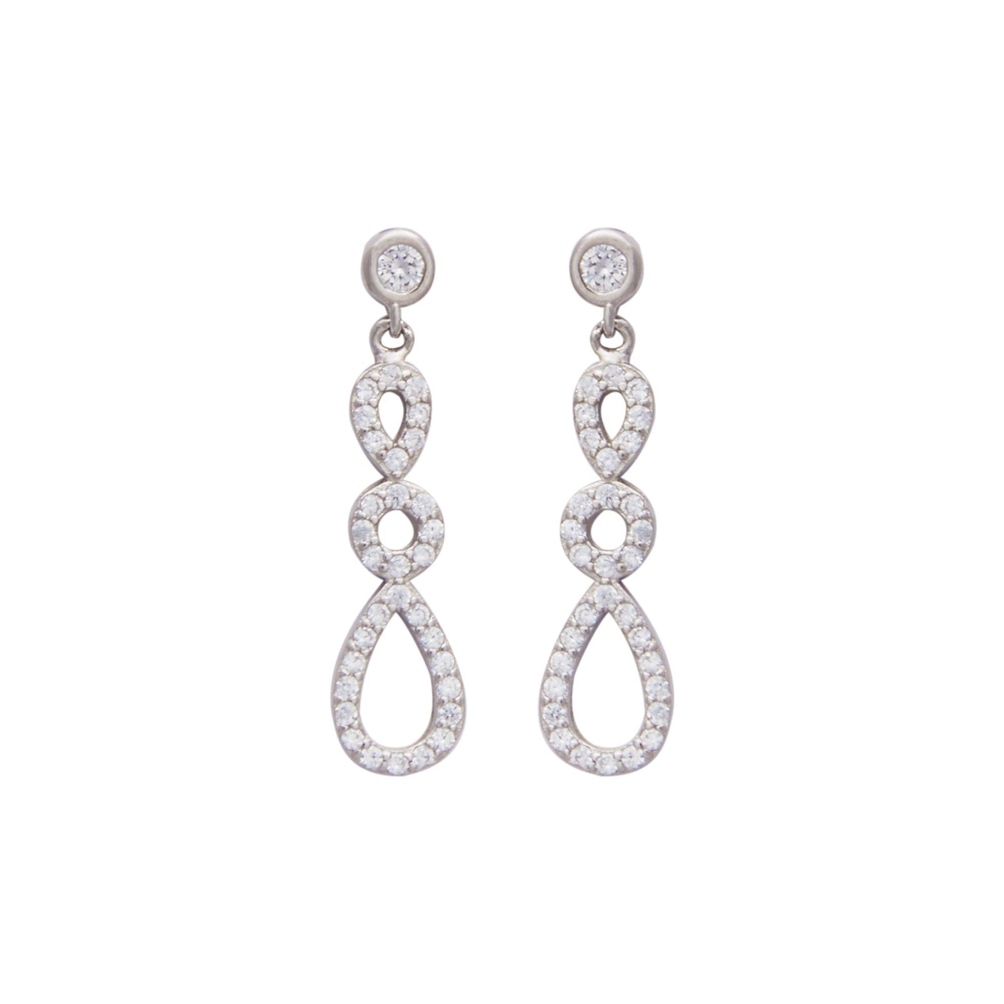 Silver Zircon Infinity Dance Earrings Dhanaza