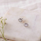 Silver Zircon Oval Halo Studs Dhanaza