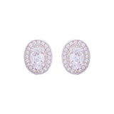 Silver Zircon Oval Halo Studs Dhanaza