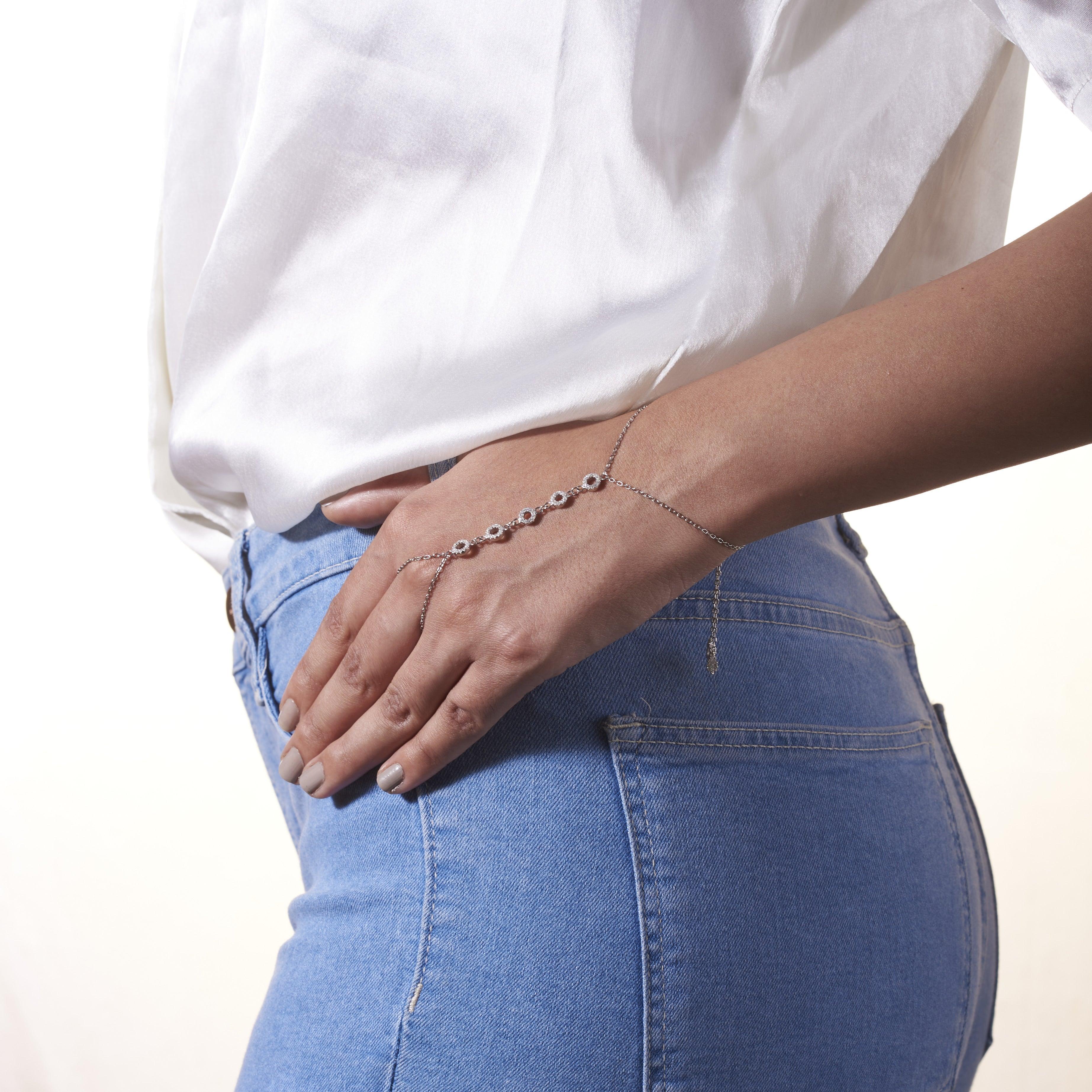 Silver Zircon Rings Bracelet Dhanaza