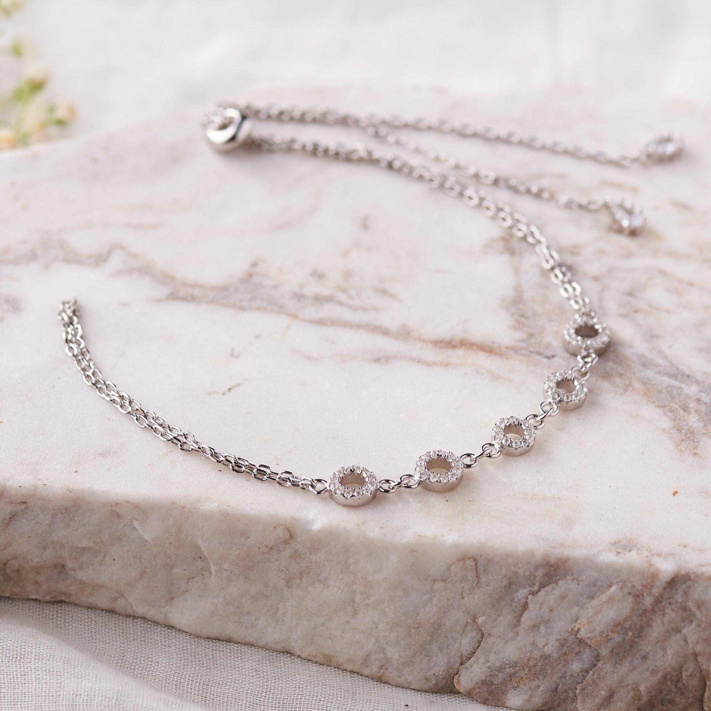 Silver Zircon Rings Bracelet Dhanaza