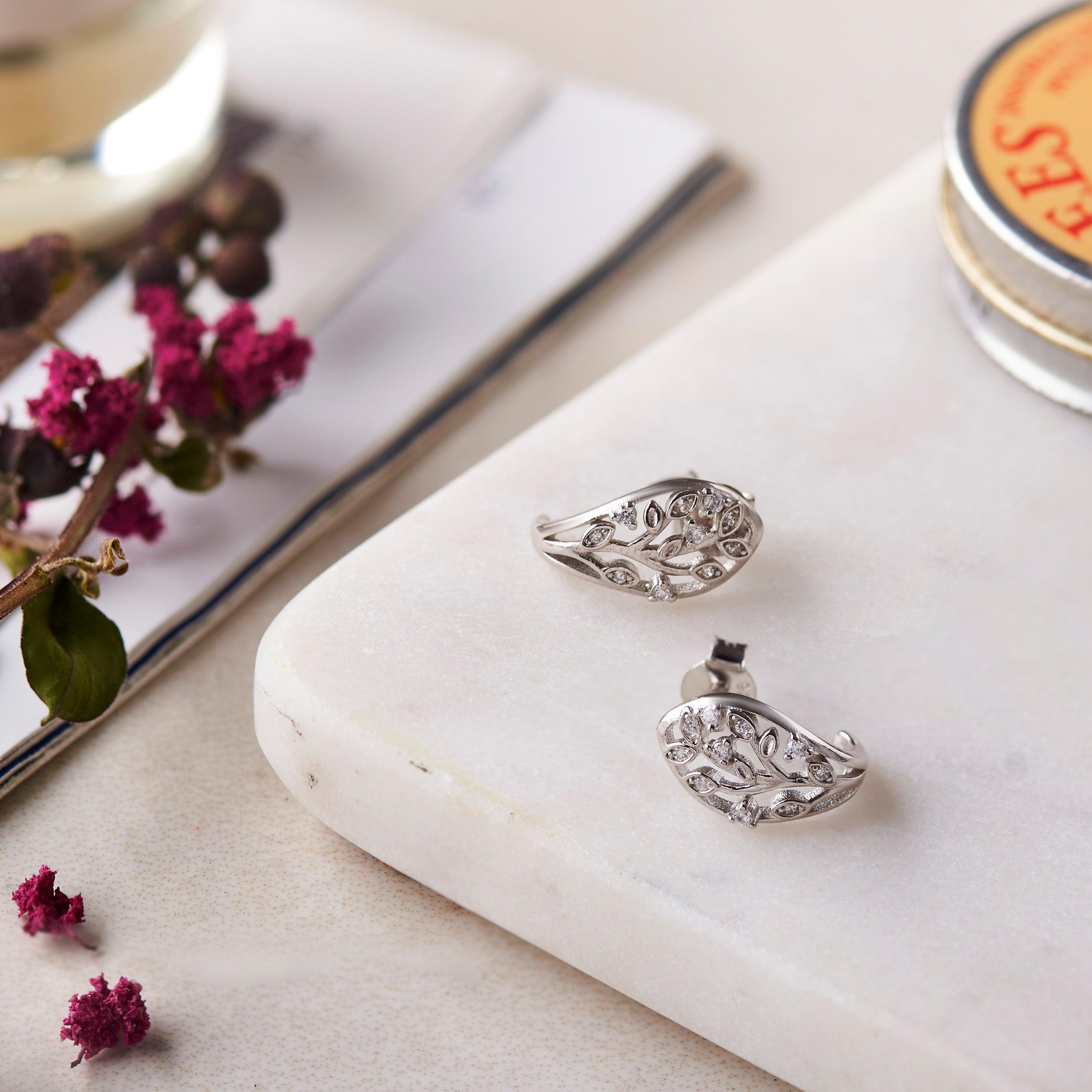Silver Zircon Tree Studs Dhanaza