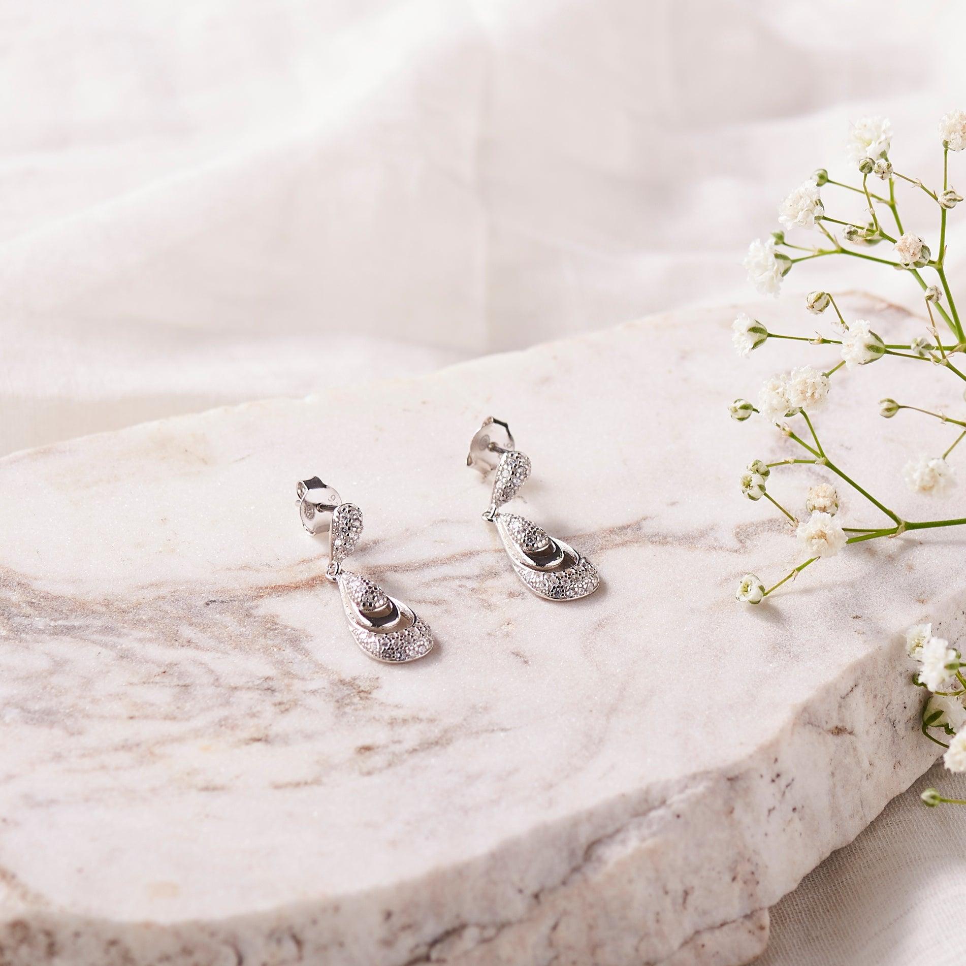 Silver Zircon Waterdrop Earrings Dhanaza