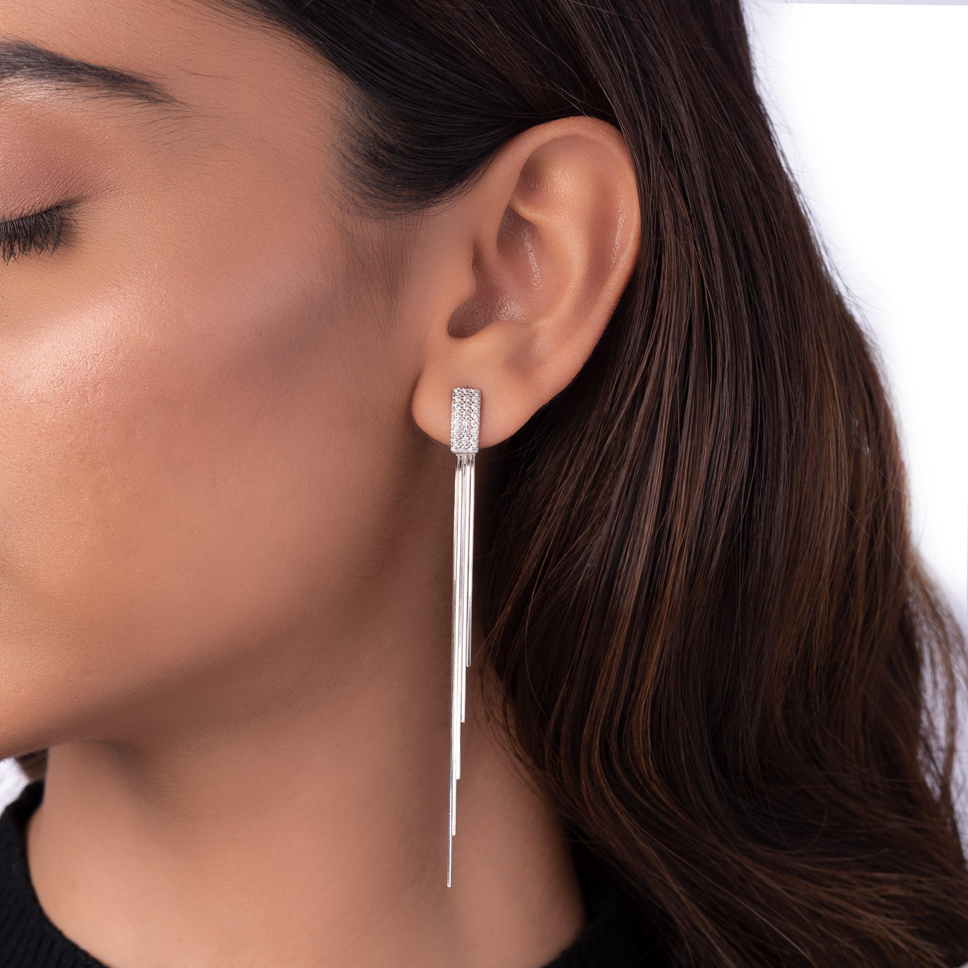 Silver Zircon Waterfall Earrings Dhanaza